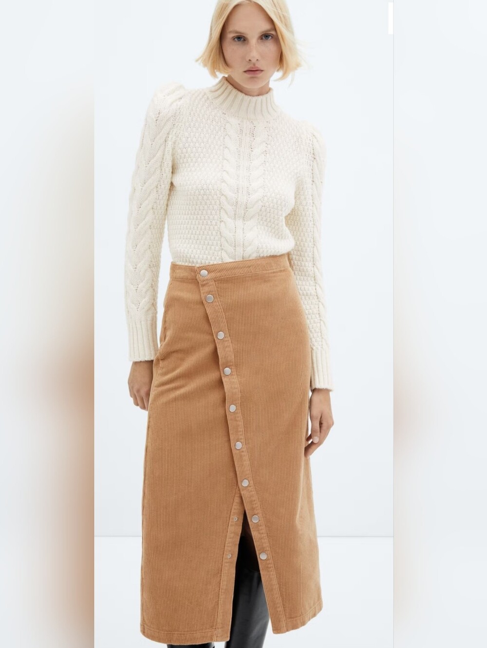Mango Brown Corduroy Button-Front Maxi Skirt